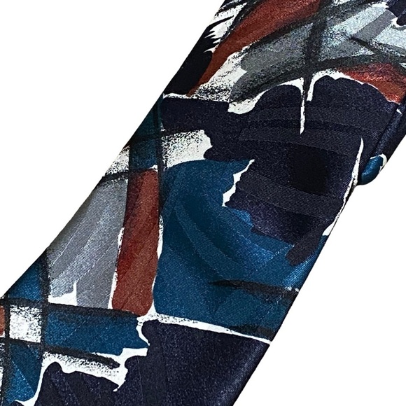 Vintage Pierre Cardin Abstract Tie Maroon Teal Geometric 90s Necktie - Picture 4 of 9